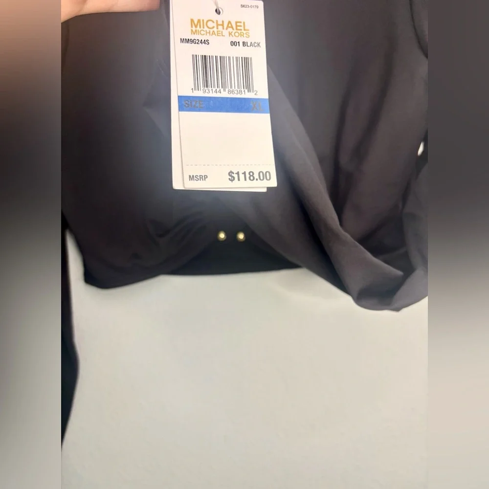 MICHAEL KORS BLACK LONG SLEEVE GOLD RING CROPPED SHIRT SZ XL
